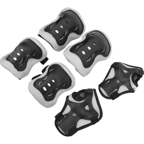 Ensemble de 6 protections pour enfants (skateboard, cyclisme) : genouillères, coudières, protège-poignets, noir.