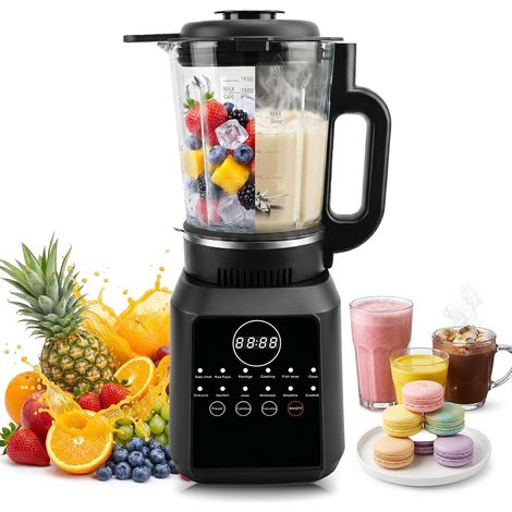 Blender chauffant 1,7L, Soup Maker 12 programmes, Bol en verre Mixeur chaud et froid avec 14 lames, départ différé, maintien au chaud et nettoyage automatique pour soupes et boissons (1/5)