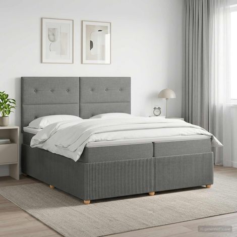 vidaXL Lit boxspring avec matelas Gris foncé 200 x 200 cm Tissu (1/5)