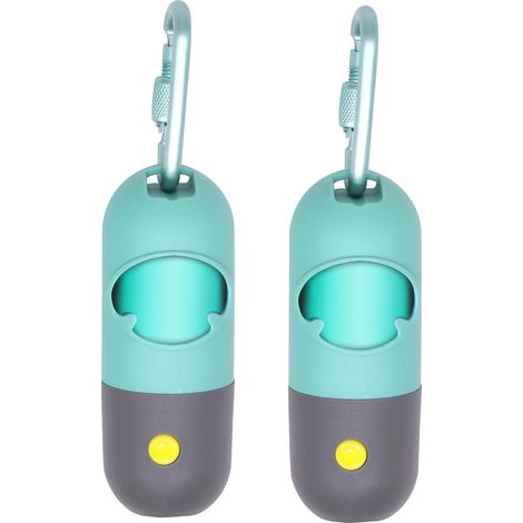 Distributeur de sacs à déjections canines avec lampe torche LED Distributeur de sacs à déjections canines mignon pour laisse Porte-sacs poubelle pour voiture Mousqueton inclus, piles bouton LR44 in (1/5)