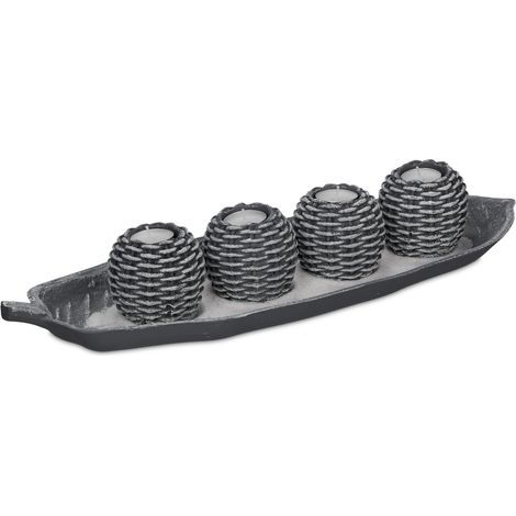 Porte-Bougies avec Plateau, bougeoirs, 4 Bougies Chauffe-Plat, décoration de Table, Salon, Cuisine, Gris/Blanc (1/5)