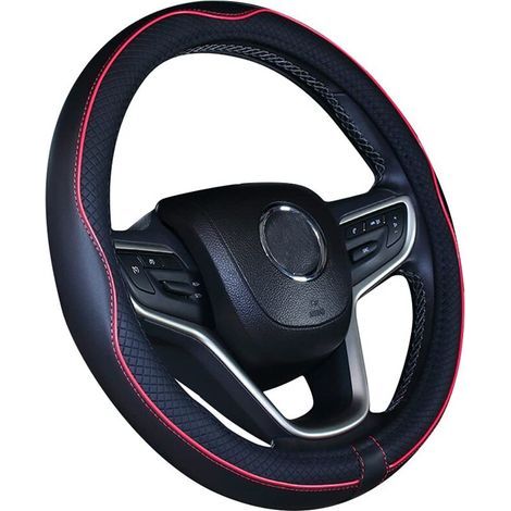 Coprivolante per auto in pelle e microfibra rosso nero 15 pollici (1/5)