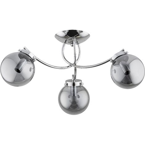 Plafonnier moderne chromé 3 globes fumés E14 LUCIE (1/3)