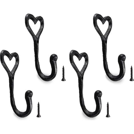 Ganchos metálicos vintage, 4 piezas, color negro, para colgar abrigos en la pared, con tornillos, para baño, cocina, oficina, ropa, bolsos, toallas y dormitorio.