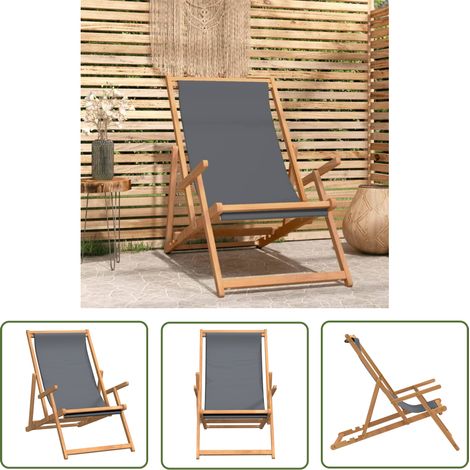 The Living Store Strandstuhl Klappbar Massivholz Teak Grau - Klappbarer Stuhl - Gartenstuhl - Strandstuhl - Teakholzmöbel - Outdoor Möbel (1/5)