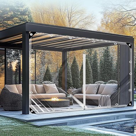 Bâche transparente avec fermeture éclair - 2 x 2,5 m (hauteur x largeur) - Bâche transparente avec œillets, 420 g/m² - Bâche en plastique imperméable pour terrasse et extérieur avec cordes et (1/5)