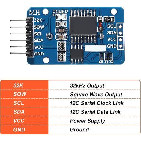 Module RTC Horloge en Temps Réel Compatible I2C pour Arduino et Raspberry Pi avec Batterie (6 pièces) (1/4)