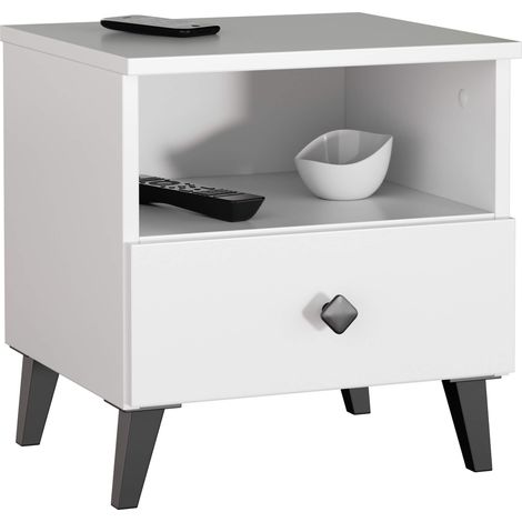 Mesita de noche MOBI Blanco 40 cm 1 cajón con tirador negro 40x37x43 cm (1/5)