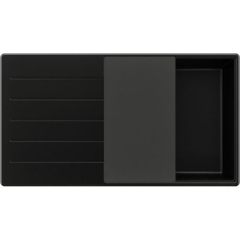 PRIMAGRAN Evier Cuisine en Granit 90x50cm,Lavabo 1 bac + Kit de Vidage + Planche à Découper, Évier à Encastrer au meuble 60cm - Copenhague, Tout Noir (1/5)