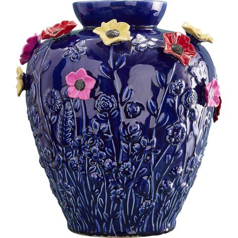 Vase design Bleu Décoration avec fleurs Peint à la main 37 x 35 x 35 cm (H x l x P) (1/5)