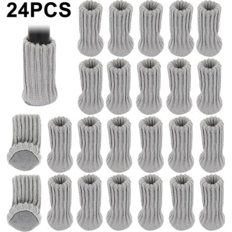 24 chaussettes tricotées pour pieds de chaise, table ou meubles, grises (1/5)