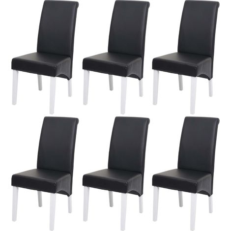 Lote de 6 sillas de comedor Silla de cocina Silla M37, cuero, negro, patas blancas (1/5)