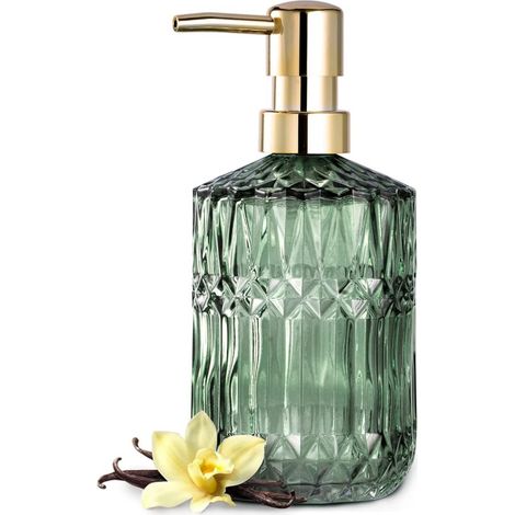 Distributeur de savon en verre transparent vert avec pompe ABS, lotion pour cuisine et salle de bain (1/4)