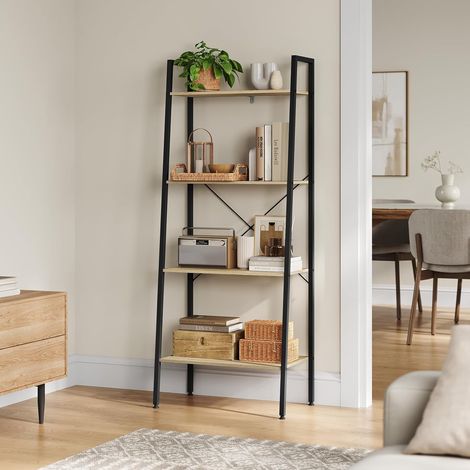WOLTU Estantería Multiusos Moderna de 4 Niveles Librería para Sala de Esta Escalera de Flores Blanco + Roble Claro