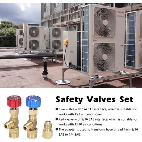 Connecteur de Réfrigérant de Qualité avec Soupape de Sécurité - pour R22, R410, Adaptateur Fileté 5/16" SAE vers 1/4"