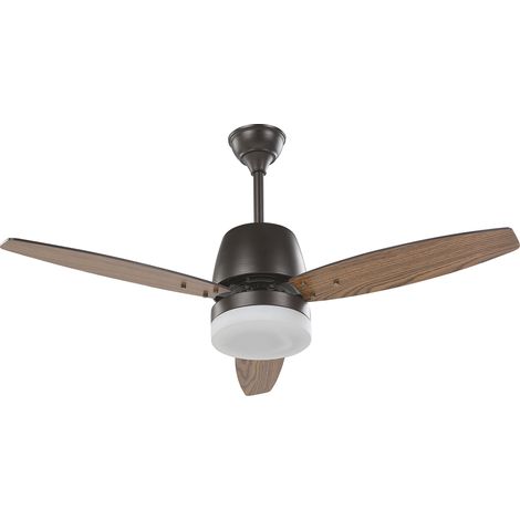 Ventilador de techo con control remoto diseño moderno de 3 aspas metal negro y madera oscura Mlava