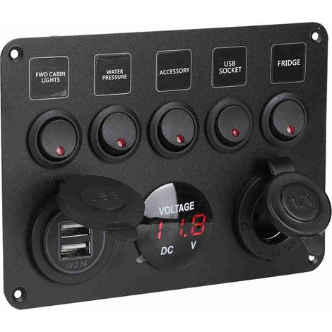 Gang LED Toggle Switch Panel for RV Car (Red) (1/5)