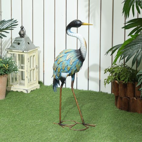 Gartenfigur, Reiher-Skulptur aus Metall, 63 cm, mehrfarbig