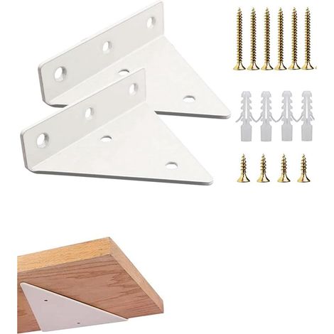 Weiße, schwebende Regalhalterung für kleine Holzregale, 2 Stück mit Dübelschrauben, unsichtbare Befestigung für dekorative Wandregale.
