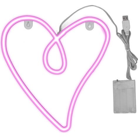Retro Dual Power Neon Heart IP45 Waterproof LED Lamp for Living Room Valentine's Day Party Bar Decor Pink (1/5)