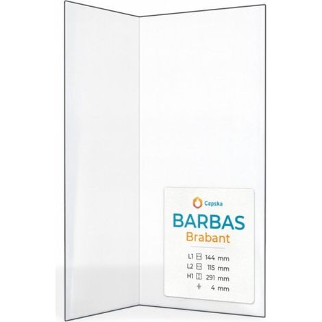 Vitre Barbas BRABANT - Verre Pliée pour poêle à bois - (144 + 115) x 291 mm (L1 + L2) x H1 - 4 mm (1/5)