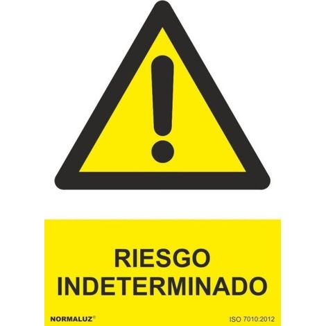 Señal con tintas UV "Riesgo Indeterminado" SEKURECO                         100 x 150 mm                          ADHESIVOS DE VINILO (1/2)
