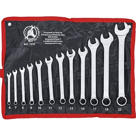 Bgs Technic – Jeu de 12 clés mixtes plates et œil de 6 à 22 mm – Acier chrome-vanadium – Sac roulé tétron avec œillets de fixation (1/3)