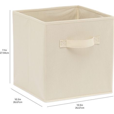 Ensemble de 6 cubes de rangement pliables en tissu avec poignées, 26,6 x 26,6 x 27,9 cm, beige uni (1/5)