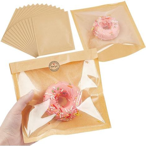 100 sacs à sandwich en papier kraft avec fenêtre, 18 x 19 cm, sacs à pâtisserie, sacs à pâtisserie. (1/5)