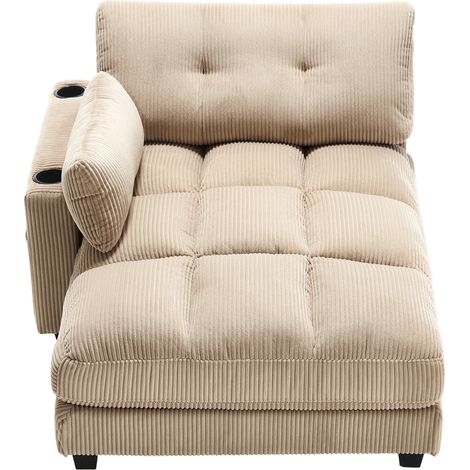 Poltrona relax in tessuto a coste, taupe, con portabicchieri, tasche laterali e porta USB, MODENUIT (1/5)