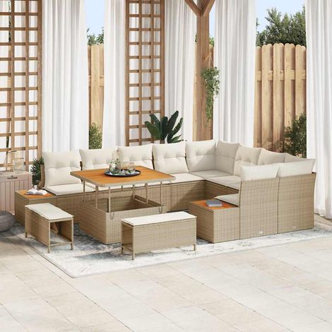 vidaXL Ensemble de canapé de jardin 12 pc Beige polyrotin (1/5)