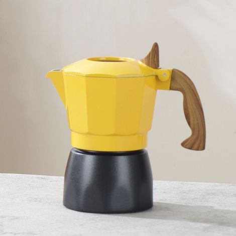Cafetière cubaine Moka jaune, compatible avec les plaques de cuisson à gaz ou électriques. Cafetière de style italien classique, cafetière italienne pour expresso, cafetière de camping, permet de prép (1/4)
