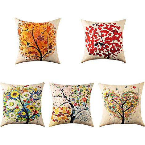 Filiyano – oreiller décorative pour voiture – Lot de 5 housses de coussin (45 x 45 cm) pour canapé, en coton doux et lin, style taie d'oreiller (1/4)