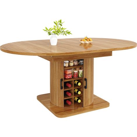 ELVMI Mesa de Comedor Extensible con Almacenamiento, en MDF y Metal, 118-158 x 118 x 76 cm, Marrón Oscuro (1/5)