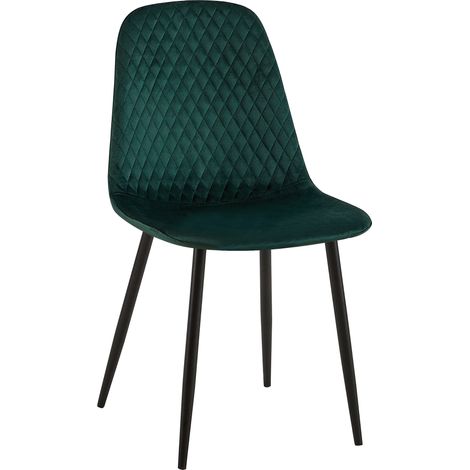 Chaise de salle à manger x1 coutures décoratives losanges assise en velours vert pieds métal noir mat 100002246 (1/5)