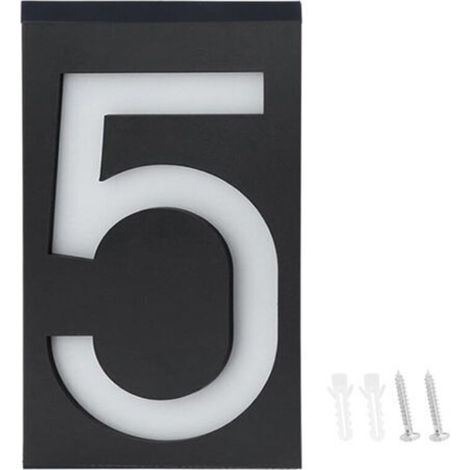 Énergie Solaire LED Lumière Signe Maison Hôtel Porte Adresse Plaque Numéro Chiffres Plaque Lampe Extérieur Maison (Nombre 5)-DOU
