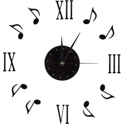 Mur de Bois Horloges Autocollant Note de Musique Notes de Musique 3D et Chiffres Romains Disque de Vinyle Design Intrieur Moderne Dcor la Maison (1/5)