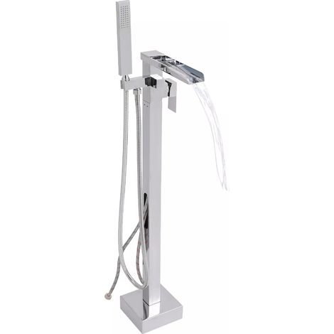 Gojoy – Robinet de baignoire autoportant – Mitigeur en acier et cuivre – Sortie rotative 360° – Deux modes d'eau – Installation rapide – Argenté