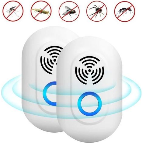 Répulsif Ultrason pour Anti Moustiques 2 Pack, Prise Ultrason Anti Mouche, Fourmi, Cafard, Araignées, Souris,Rongeurs Insectes etc (1/4)