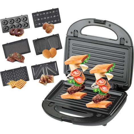 Gaufrier Multifonction, Croque Monsieur Multifonction 6 en 1 Grande Puissance de 850W, Noir (1/4)