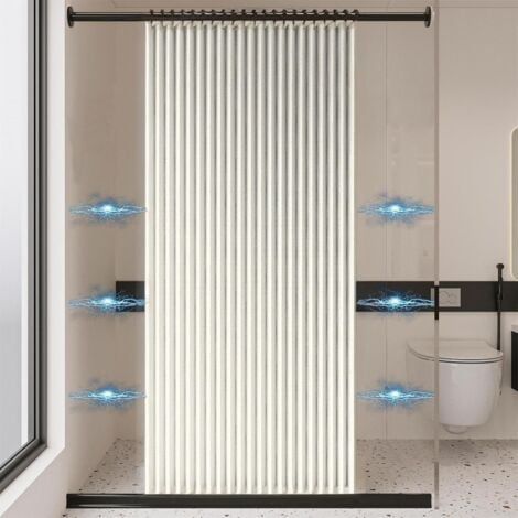Rideau de douche pliable et imperméable, rideau de douche magnétique, rideau de douche en lin épais, non doublé, Beige, 150 cm x 200 cm (1/5)