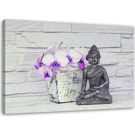 Tableau sur toile Bouddha et fleurs 60x40 (1/5)