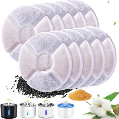 12 Pièces Filtre Fontaine eau Chat Rond avec filtre à charbon, Filtre de Rechange pour Fontaine à Eau, pour Chats et Chiens, Fontaine à Eau Automatique, Distributeur D'eau (1/4)