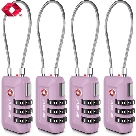 Lot de 4 verrous de voyage – Serrure à combinaison pour casier d'école, salle de sport, valise, armoire de classement, boîte à outils, valise (violet) (1/5)
