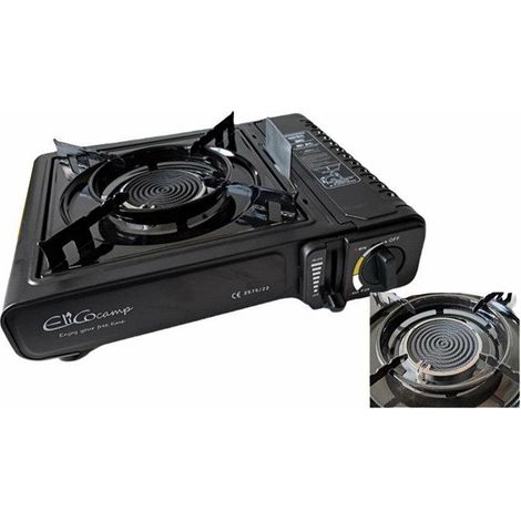 Cocina de gas portátil Elico, modelo para viajes, con maletín y superficie cerámica, ideal para acampada, eficiente y fácil de transportar, compacto y duradero.