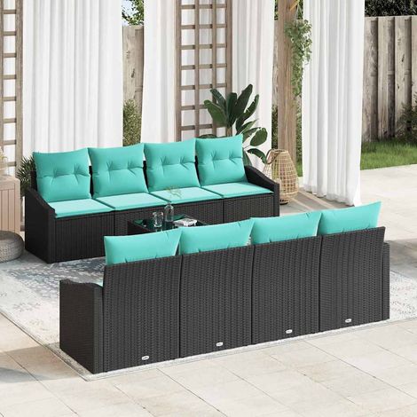 vidaXL Ensemble de Canapés 9 pcs Noir et turquoise polyrotin (1/5)