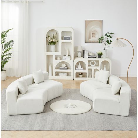Geschwungenes Sofa-Modul, 4-Sitzer, Chenille, beige, mit 2 Kissen, ohne Montage OKMYHOME (1/5)