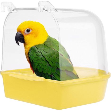 Bain d'oiseaux suspendu avec crochets, pour cage à oiseaux, pour petits oiseaux, jaune canari (1/5)