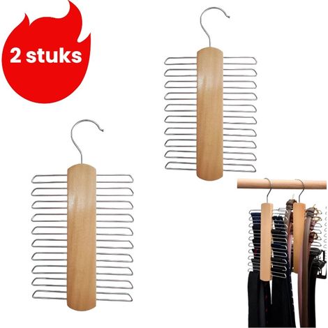 Lot de 2 Porte cravates multifonctionnel en cuir Présentoir à cravates Couleur bois (1/5)