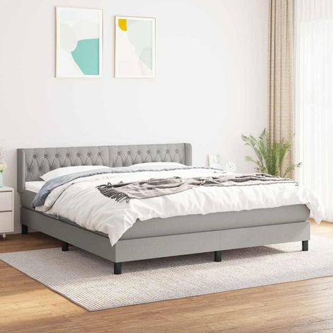 Cama box spring con colchón tela gris claro 180x200 cm (1/5)